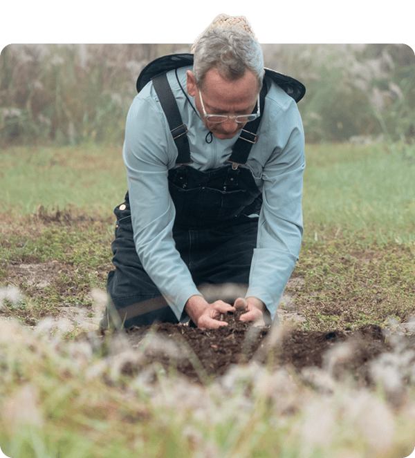 Banks holding soil while working on a farm